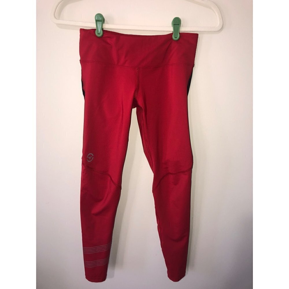 Virus Leggings Size XS Red 26" Black Mesh Accents Drawstring Pocket Yoga Gym